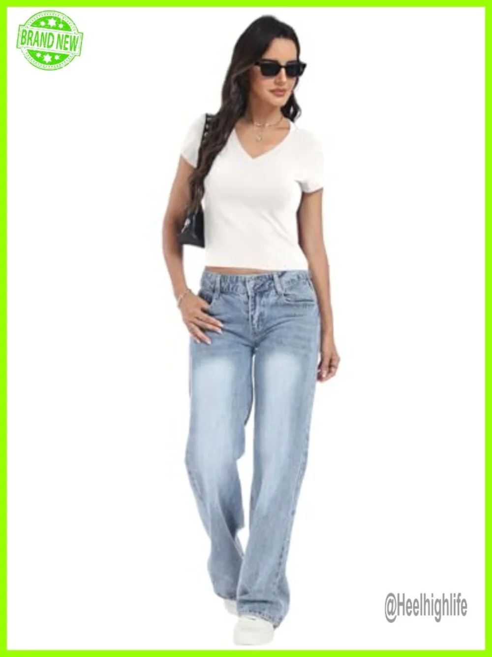 Women's Cotton Crop Top V Neck Slim Fit Short Sleeve T Shirt